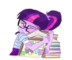 Size: 1024x857 | Tagged: safe, artist:keeerooooo1, sci-twi, twilight sparkle, equestria girls, equestria girls series, g4, the last day of school, book, bookworm, do not want, female, hug, solo, that human sure does love books, that pony sure does love books