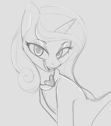 Size: 725x825 | Tagged: safe, artist:tre, princess cadance, alicorn, pony, g4, collar, female, grayscale, heart, lidded eyes, looking at you, mare, monochrome, open mouth, simple background, solo