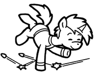 Size: 194x150 | Tagged: safe, artist:crazyperson, pony, unicorn, fallout equestria, fallout equestria: commonwealth, black and white, bullet, clothes, dodge, eyes closed, fanfic, fanfic art, generic pony, grayscale, hooves, horn, jumpsuit, male, monochrome, picture for breezies, simple background, solo, stallion, transparent background, vault suit