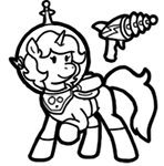 Size: 148x150 | Tagged: safe, artist:crazyperson, pony, unicorn, fallout equestria, fallout equestria: commonwealth, black and white, blaster, energy weapon, fanfic, fanfic art, female, generic pony, grayscale, gun, hazmat suit, hooves, horn, magical energy weapon, mare, monochrome, picture for breezies, raised hoof, ray gun, simple background, smiling, solo, transparent background, weapon