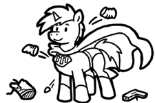 Size: 225x150 | Tagged: safe, artist:crazyperson, pony, unicorn, fallout equestria, fallout equestria: commonwealth, black and white, fanfic art, generic pony, grayscale, gun, handgun, hooves, horn, male, monochrome, picture for breezies, pistol, simple background, solo, stallion, transparent background, weapon