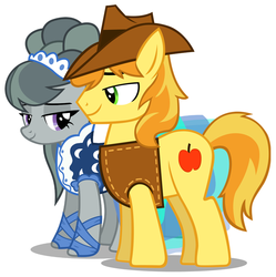 Size: 793x796 | Tagged: safe, braeburn, marble pie, earth pony, pony, g4, beautiful, braeble, clothes, courtship, dan + shay, dress, female, handsome, hat, hearts and hooves day, holiday, looking at each other, male, shipping, shy, smiling, song reference, speechless, straight, valentine's day, vest, youtube link