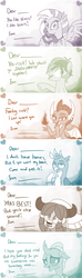 Size: 1064x3592 | Tagged: safe, artist:sintakhra, gallus, ocellus, sandbar, silverstream, smolder, yona, changedling, changeling, classical hippogriff, dragon, griffon, hippogriff, pony, yak, tumblr:studentsix, g4, blushing, card, flirting, heart, hearts and hooves day, holiday, student six, valentine's day