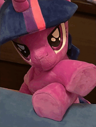 Size: 600x800 | Tagged: safe, artist:nekokevin, twilight sparkle, alicorn, pony, g4, animated, bedroom eyes, crossed hooves, female, gif, irl, looking at you, mare, photo, plushie, smiling, solo, twilight sparkle (alicorn), underhoof