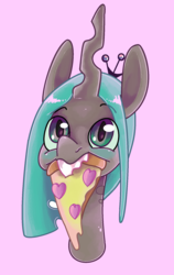Size: 1172x1860 | Tagged: source needed, safe, artist:smirk, queen chrysalis, changeling, changeling queen, g4, blushing, bust, cute, cutealis, female, food, legitimately amazing mspaint, ms paint, pizza, solo