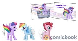 Size: 696x365 | Tagged: safe, pinkie pie, rainbow dash, twilight sparkle, alicorn, pony, g4, female, irl, photo, toy, twilight sparkle (alicorn)