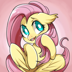 Size: 2519x2519 | Tagged: safe, artist:rougeredred, fluttershy, pegasus, pony, g4, bust, cute, female, floppy ears, gradient background, high res, looking at you, looking sideways, mare, open mouth, portrait, shy, shyabetes, solo, wings