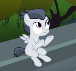 Size: 940x874 | Tagged: safe, screencap, rumble, pegasus, pony, g4, marks and recreation, my little pony: friendship is magic, bleachers, colt, cropped, looking up, male, sitting