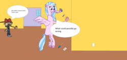 Size: 2704x1280 | Tagged: safe, artist:theawesomeguy98201, silverstream, classical hippogriff, hippogriff, g4, crossover, electrical outlet, electrical wires, finished background, lana loud, quotes, screwdriver, the loud house, wings