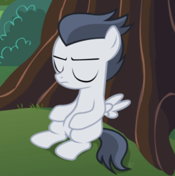 Size: 933x937 | Tagged: safe, screencap, rumble, pegasus, pony, g4, marks and recreation, colt, cropped, eyes closed, male, sitting, solo