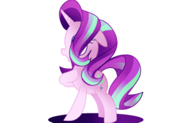 Size: 1400x1000 | Tagged: safe, artist:andromedasparkz, starlight glimmer, pony, unicorn, g4, cute, cutie mark, female, floppy ears, glimmerbetes, hair flip, hair over one eye, mare, open mouth, raised hoof, simple background, solo, transparent background