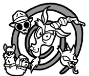 Size: 174x150 | Tagged: safe, artist:crazyperson, discord, changeling, dog, draconequus, orthros, fallout equestria, fallout equestria: commonwealth, g4, bust, fanfic art, grayscale, hat, monochrome, multiple heads, picture for breezies, simple background, skull, spiral, sunglasses, transparent background, two heads, wild wasteland