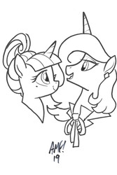 Size: 4121x6171 | Tagged: safe, artist:tony fleecs, oc, oc:platinum decree, oc:rising star, pony, unicorn, absurd resolution, duo, female, looking at each other, mare, no source available, sketch