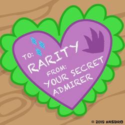 Size: 960x960 | Tagged: safe, rarity, spike, g4, official, card, cutie mark, facebook, female, holiday, implied spike, implied straight, male, message, rarity's cutie mark, sarcasm in the comments, secret admirer, secret admirer fail, shipping fuel, subtle as a train wreck, valentine's day, valentine's day card