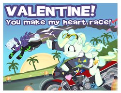 Size: 900x695 | Tagged: safe, artist:pixelkitties, rolling thunder, vapor trail, pegasus, pony, g4, the washouts (episode), bomber jacket, clothes, duo, female, flying, goggles, holiday, jacket, looking at each other, mare, motorcycle, spread wings, valentine, valentine's day, wings