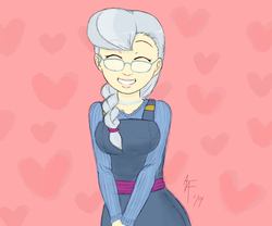 Size: 2400x2000 | Tagged: safe, artist:aa, silver spoon, human, g4, braid, cute, female, glasses, heart, hearts and hooves day, high res, holiday, humanized, silverbetes, smiling, solo, valentine's day