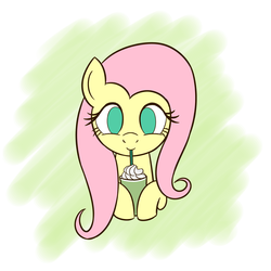 Size: 2000x2000 | Tagged: safe, artist:sazanamibd, fluttershy, pegasus, pony, g4, cute, drinking, drinking straw, female, food, green tea, high res, looking at you, shyabetes, solo, straw, tea, whipped cream