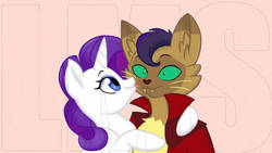 Size: 1024x576 | Tagged: safe, artist:littlemissstyle, capper dapperpaws, rarity, abyssinian, pony, g4, capperity, chest fluff, colored sclera, cute, face licking, female, licking, male, mare, obtrusive watermark, shipping, shrunken pupils, straight, tongue out, watermark