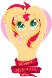 Size: 2000x3000 | Tagged: safe, artist:0okami-0ni, sunset shimmer, pony, unicorn, g4, female, heart, high res, holiday, simple background, solo, transparent background, valentine's day
