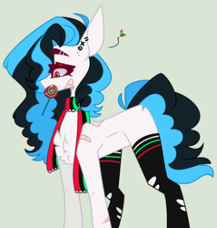 Size: 1412x1476 | Tagged: safe, artist:nocturnal-moonlight, oc, oc:candy moon, earth pony, pony, candy, chest fluff, clothes, female, food, lollipop, mare, scarf, simple background, socks