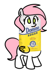 Size: 1464x1912 | Tagged: safe, artist:sugar morning, oc, oc only, oc:sugar morning, object pony, original species, pegasus, pony, bag, chibi, female, food, mare, not salmon, ponified, simple background, smiling, solo, standing, sugar (food), sugar bag, transparent background, wat