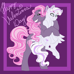 Size: 1024x1024 | Tagged: safe, artist:azure-art-wave, oc, oc only, oc:barbara, oc:dovely pinup, earth pony, pegasus, pony, female, half-siblings, hug, magical gay spawn, male, mare, parent:cotton sky, parent:fashion plate, parent:hoity toity, stallion