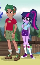Size: 223x365 | Tagged: safe, screencap, sci-twi, timber spruce, twilight sparkle, equestria girls, g4, my little pony equestria girls: legend of everfree, camp everfree outfits, clothes, converse, cropped, female, glasses, legs, male, ponytail, shoes, shorts, sneakers, socks