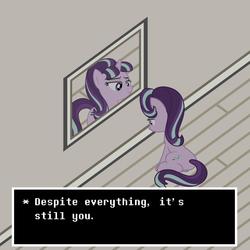 Size: 2500x2500 | Tagged: safe, artist:uigsyvigvusy, starlight glimmer, pony, unicorn, g4, duality, equal cutie mark, equal sign, high res, inner demons, mirror, reference, reflection, s5 starlight, text box, undertale