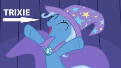 Size: 1280x720 | Tagged: safe, edit, edited screencap, screencap, trixie, pony, boast busters, g4, captain obvious, caption arrow, truth, you don't say