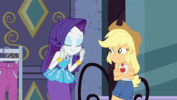 Size: 800x450 | Tagged: safe, screencap, applejack, rarity, equestria girls, g4, my little pony equestria girls: better together, street chic, animated, autumn leaves, chattering teeth, clothes, cold, cold weather, duo, female, freezing, geode of shielding, geode of super strength, gif, leaf, leaves, magical geodes, pencil skirt, rarity peplum dress, shivering, skirt, sleeveless, talking, tank top, wind, window