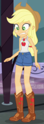 Size: 356x1003 | Tagged: safe, screencap, applejack, equestria girls, g4, my little pony equestria girls: better together, street chic, bare shoulders, clothes, cropped, female, sleeveless, solo, tank top