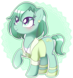 Size: 800x853 | Tagged: safe, artist:crystalponybases, artist:ilikepony, oc, oc only, oc:green, earth pony, pony, anklet, base used, blushing, clothes, cute, ear piercing, earring, female, hoof shoes, jewelry, mare, necklace, piercing, pretty, raised hoof, shirt, solo