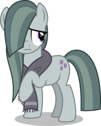 Size: 3500x4366 | Tagged: safe, artist:aeonkrow, marble pie, earth pony, pony, g4, my little pony best gift ever, clothes, cute, female, frown, hair over one eye, looking away, marblebetes, mare, raised hoof, sad, scarf, simple background, solo, standing, transparent background, vector, winter outfit