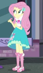 Size: 515x884 | Tagged: safe, screencap, fluttershy, butterfly, equestria girls, g4, my little pony equestria girls: better together, street chic, clothes, cropped, cute, dress, dress interior, female, fluttershy boho dress, heart, kneesocks, looking up, sandals, scarf, shyabetes, socks, solo, window