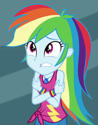 Size: 717x914 | Tagged: safe, screencap, rainbow dash, equestria girls, equestria girls series, g4, street chic, spoiler:eqg series (season 2), clothes, cold, cropped, cute, dashabetes, female, freezing, geode of super speed, magical geodes, shivering, sleeveless, solo, tank top
