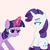 Size: 400x400 | Tagged: safe, edit, rarity, twilight sparkle, pony, g4, evil smile, female, grin, lesbian, lidded eyes, magic, ship:rarilight, shipping, simple background, sitting, smiling, smirk