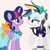 Size: 400x400 | Tagged: safe, edit, rarity, twilight sparkle, alicorn, pony, g4, alternate hairstyle, bow, clothes, dress, female, lesbian, lidded eyes, looking at each other, looking at someone, punk, raised hoof, raripunk, ship:rarilight, shipping, simple background, twilight sparkle (alicorn)