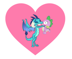 Size: 1900x1552 | Tagged: safe, artist:swiftgaiathebrony, princess ember, spike, dragon, g4, age difference, blushing, female, heart, kiss on the lips, kissing, male, ship:emberspike, shipping, straight