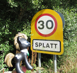 Size: 1280x1220 | Tagged: safe, artist:travelling-my-little-pony, doctor whooves, time turner, pony, g4, 30, irl, photo, road sign, sign, splatt, toy, village