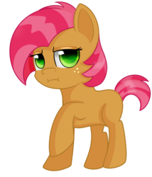 Size: 2571x3000 | Tagged: safe, artist:rainbowtashie, babs seed, earth pony, pony, g4, :i, female, filly, freckles, high res, looking at you, raised hoof, simple background, solo, transparent background