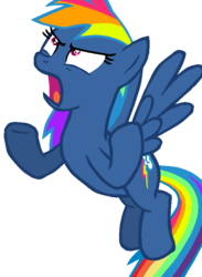 Size: 610x834 | Tagged: safe, alternate version, artist:nightshadowmlp, rainbow dash, pegasus, pony, ail-icorn, g4, secrets and pies, spoiler:interseason shorts, adorapiehater, angry, clip art, cropped, dashie mcboing boing, evil pie hater dash, female, flying, lyrebird dash, madorable, mare, ms paint, show accurate, simple background, solo, spread wings, transparent background, wings