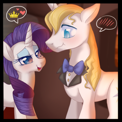 Size: 412x412 | Tagged: safe, artist:ambunny, edit, prince blueblood, rarity, pony, unicorn, g4, cropped, female, heart, looking at each other, male, mare, pictogram, ship:rariblood, shipping, stallion, straight