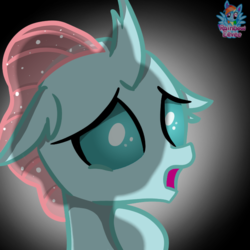 Size: 725x725 | Tagged: safe, artist:rainbow eevee, ocellus, changedling, changeling, g4, the hearth's warming club, female, floppy ears, gradient background, investigation, open mouth, signature, solo