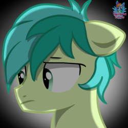 Size: 725x725 | Tagged: safe, artist:rainbow eevee, sandbar, earth pony, pony, g4, the hearth's warming club, floppy ears, gradient background, investigation, male, signature, solo