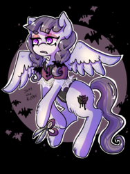 Size: 768x1024 | Tagged: safe, artist:jackytheripperart, inky rose, bat, pegasus, pony, g4, beanbrows, chest fluff, colored pupils, eyebrows, female, leg fluff, mare, scissors, solo