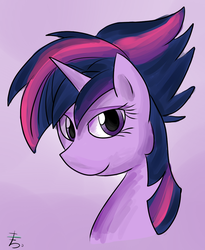 Size: 845x1032 | Tagged: safe, artist:gintoki23, twilight sparkle, pony, castle sweet castle, g4, alternate hairstyle, bust, cute, female, looking at you, mare, portrait, punklight sparkle, purple background, signature, simple background, solo, twiabetes