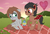 Size: 2780x1902 | Tagged: safe, artist:raspberrystudios, oc, oc only, bat pony, pegasus, pony, balloon, chibi, commission, flower, hearts and hooves day, shipping, sunset, vase