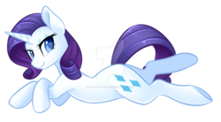 Size: 1280x704 | Tagged: safe, artist:scarlet-spectrum, rarity, pony, g4, crossed arms, deviantart watermark, female, looking at you, lying down, mare, obtrusive watermark, prone, simple background, smiling, solo, transparent background, watermark