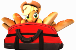 Size: 2044x1361 | Tagged: safe, artist:flushthebatsanta, applejack, earth pony, pony, g4, 3d, bag, baguette, bread, food, silly, silly pony, source filmmaker, tongue out