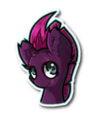 Size: 406x513 | Tagged: safe, artist:victoriathething, fizzlepop berrytwist, tempest shadow, pony, unicorn, g4, broken horn, bust, ear fluff, eye scar, female, horn, looking at you, mare, portrait, scar, smiling, solo